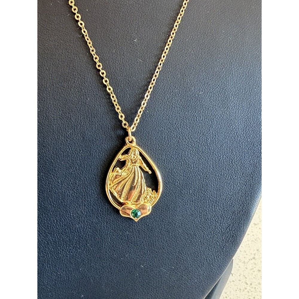 Vtg LDS Mormon Young Women's Personal Progress Gold Tone necklace green stone